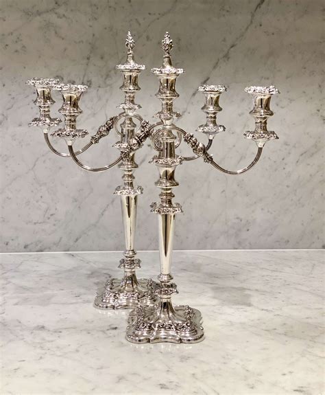 A Fine Pair Of Victorian Silver Plated 3 Light Candelabra In Antique