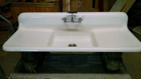 Vintage Double Drain Board Cast Iron Farm Farmhouse Kitchen Sink