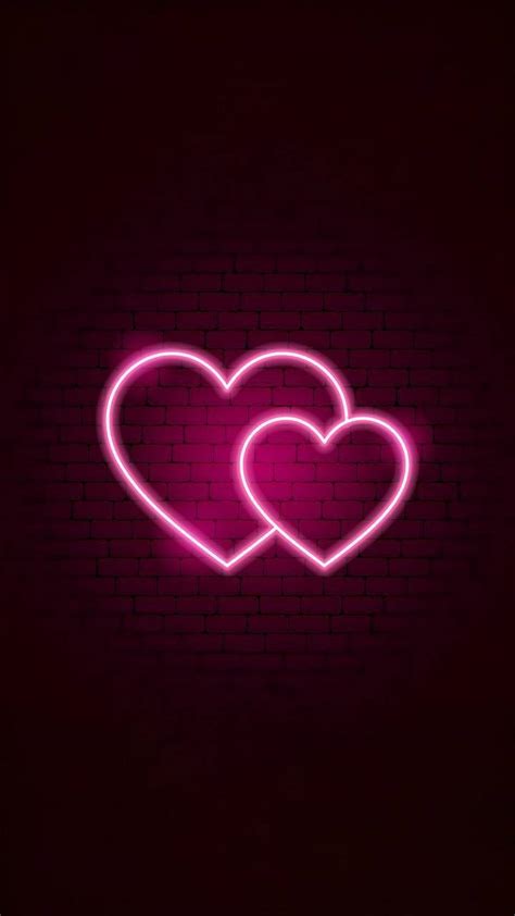 Download Aesthetic Pink Iphone Two Neon Hearts Wallpaper