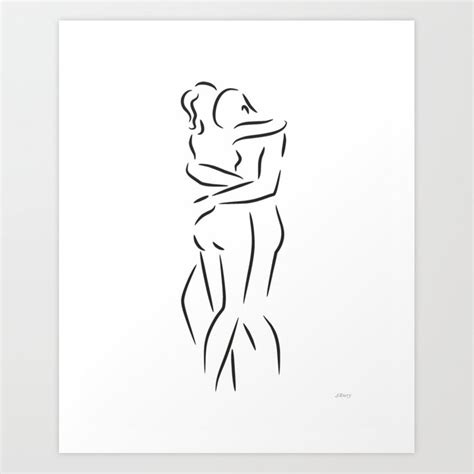 A collection of minimalist nudist art drawings in one line. Minimalist couple sketch. Embrace drawing. Art Print by ...