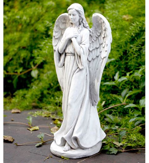 Napco Imports Resin Praying Angel Statue With Stone And Off White