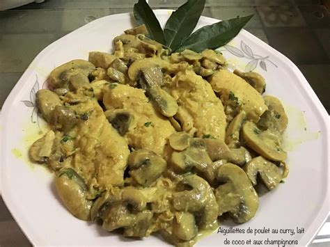Aiguillettes de poulet au curry lait de coco et champignons