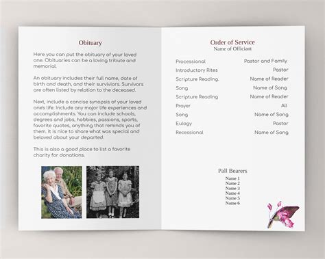 Funeral Program Template Printable And Editable Memorial Tribute
