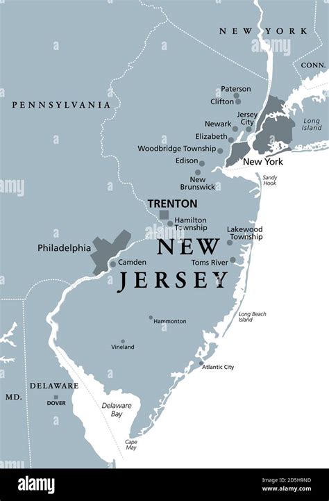 Nuevo Mapa Del Estado De Jersey Nj Con La Estrella De La Ciudad Capital