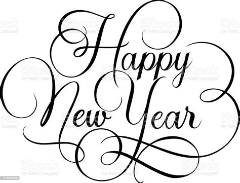 Happy New Year Lettering With Swirls Stock Illustration Download