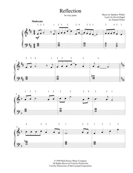 Reflection Arr Samuel Stokes By Christina Aguilera Sheet Music For Easy Piano At Sheet Music