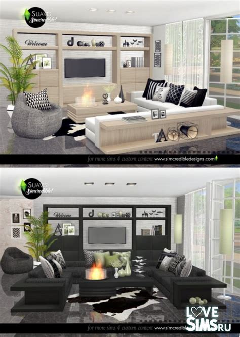 Скачать гостиная Suavis Living Room от Simcredible для Симс 4