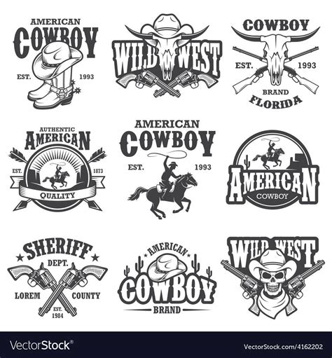 Set Of Vintage Cowboy Emblems Royalty Free Vector Image Western Logo