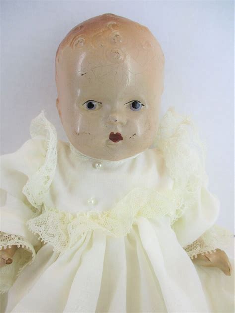 Composition Strung Vintage Baby Doll Painted Face Molded Hair 9