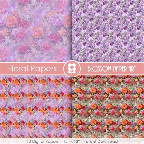 Floral Digital Paper Floral Paper Pack Floral Collage Sheet Etsy