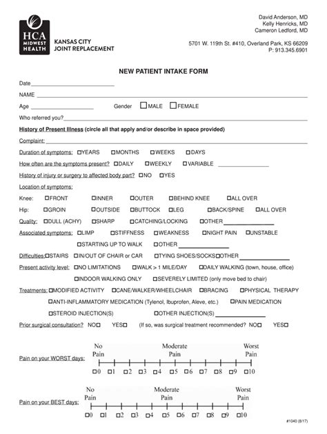 Hca Midwest Physicians New Patient Intake Form 2017 Fill And Sign