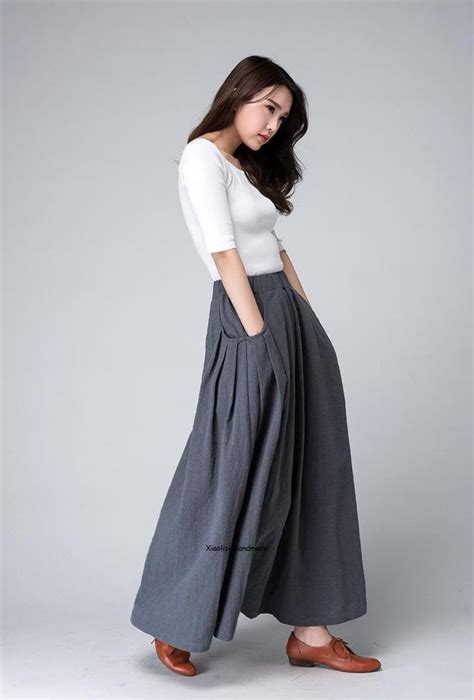 Retro Summer Long Linen Maxi Skirt With Pockets Plus Size Etsy Long