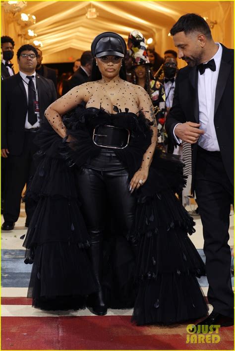 Nicki Minaj Pairs Leather Hat With Ruffled Dress At Met Gala 2022