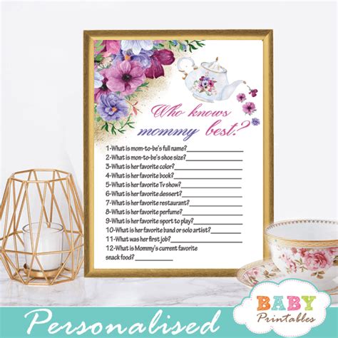 Floral Pink Purple Tea Party Baby Shower Games D460 Baby Printables