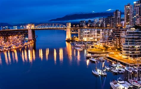 Обои Vancouver горы пристань дома порт Cities яхты Canada
