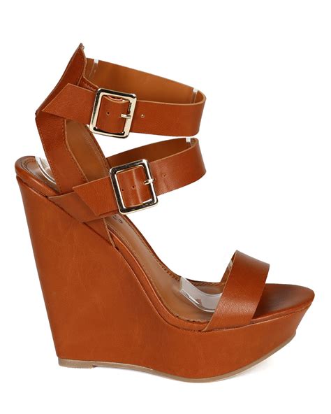 Shoes Breckelles CC92 Women Leatherette Open Toe Strappy Platform Wedge