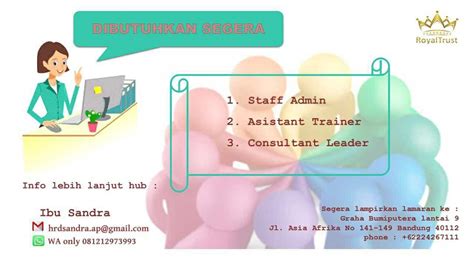 Because of this, we are able to product good quality medicines, starting from raw materials, to extracts, and to finished products. Lowongan Kerja PT. Royal Trust Februari 2018 - Info Loker ...