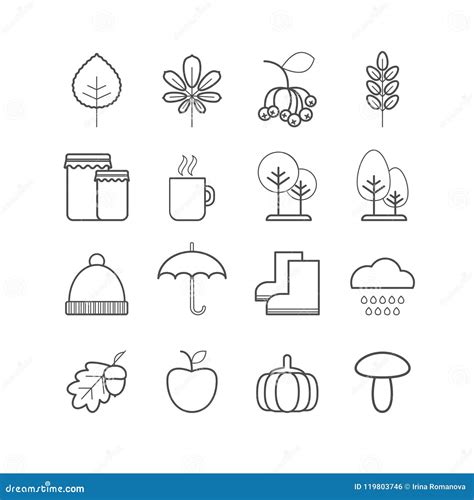 Set Of Vector Line Autumn Icons For Web Design And Decoration Stock
