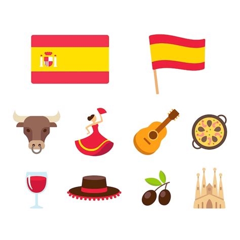 Conjunto De ícones De Desenhos Animados De Espanha Vetor Premium