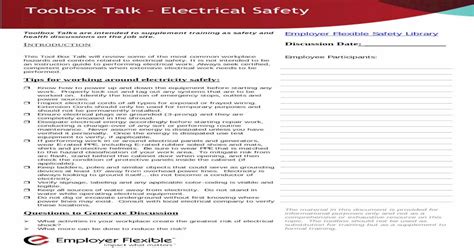 Toolbox Talk Electrical Safety Employer Flexible · Toolbox Talk