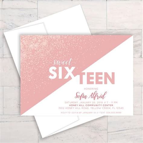 A fun, pink and gold glitter sweet sixteen birthday party invitation