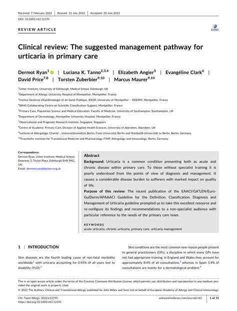 Pdf Clinical Review The Suggested Management Pathway For Urticaria