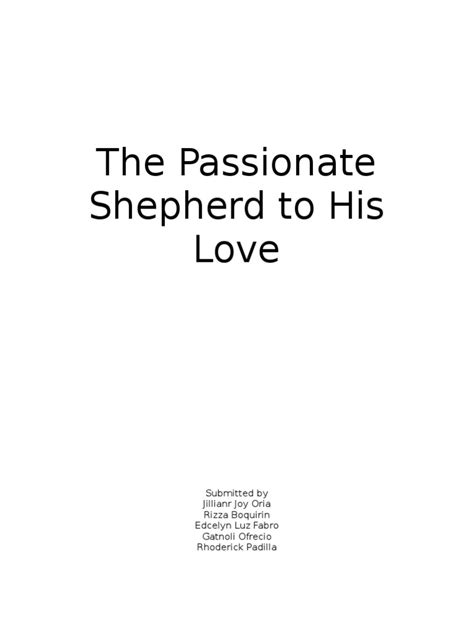 The Passionate Shepherd To His Love Pdf Love