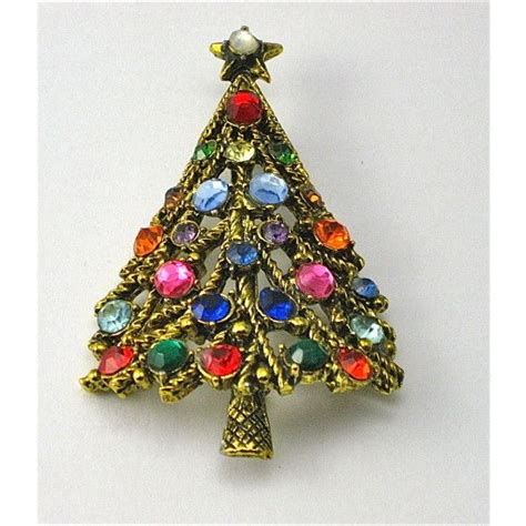 Vintage Hollycraft Rhinestone Christmas Tree Pin Brooch Christmas