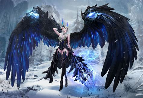An Image Of A Woman With Wings In The Snow