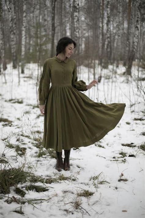 Beth Dress Presented In Moss Green With Long Sleeves Foreword The Dress