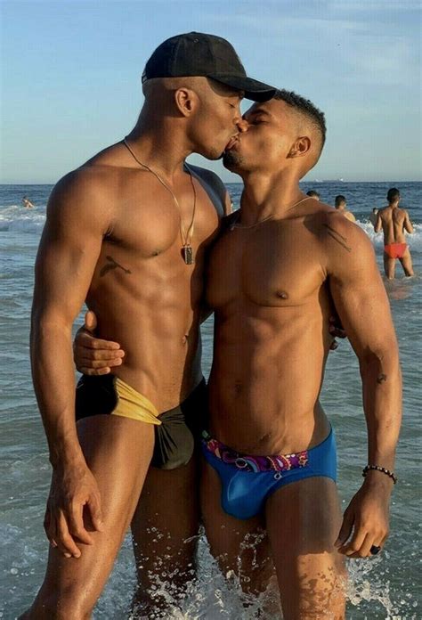 Shirtless Male Muscular Black Men Speedo Gay Interest Kiss Photo 4x6