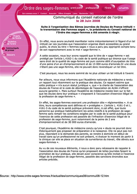 Communiqu Du Conseil National De L Ordre Des Sages Femmes Association Doulas De France