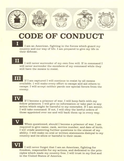 Code Of Conduct Military Code Of Conduct United States Military