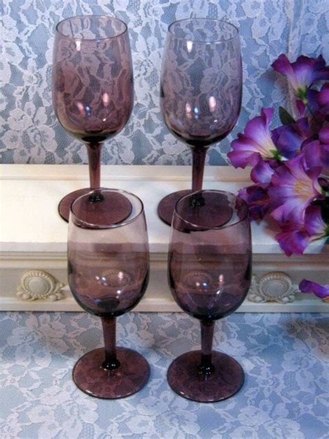 Vintage Purple Wine Glass Set Depression Glass