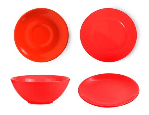 Premium Photo Set Of Red Plate On White