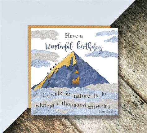 Gold Foil Hiking Mountains Birthday Card Mountaineering Etsy