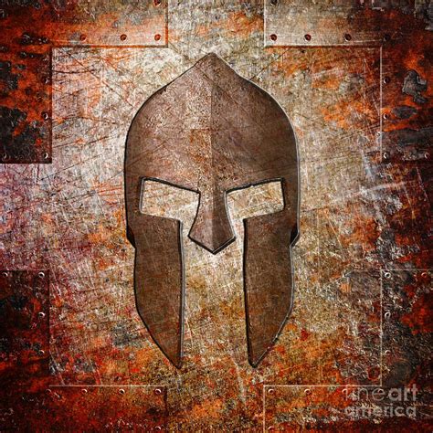 Spartan Helmet On Rusted Riveted Metal Sheet Digital Art By Fred Ber
