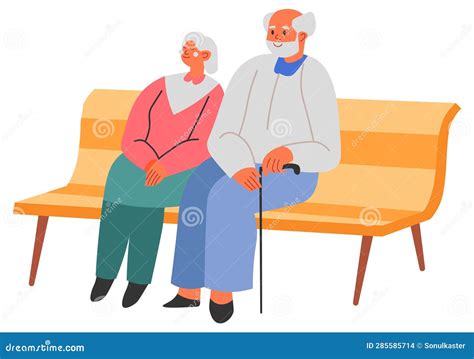 Grandmother Grandfather Sitting On Bench In Park Stock Illustration