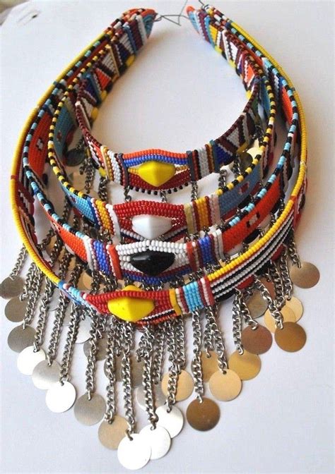 African Beautiful Hand Made Kenya Maasai Bead Assorted Necklaces 4 Piece Set Masai Curio