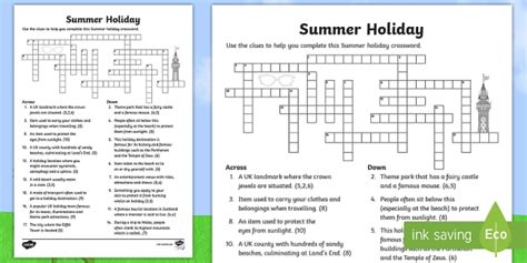 Summer Holiday Crossword Primary Resource Teacher Made