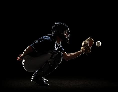 Baseball Catcher Catching Ball In Mitt By Lewis Mulatero