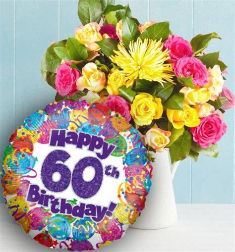 Our birthday balloons change from time to time to keep up with current trends or availability; Happy 60th birthday with flowers and balloons | Happy 60th ...