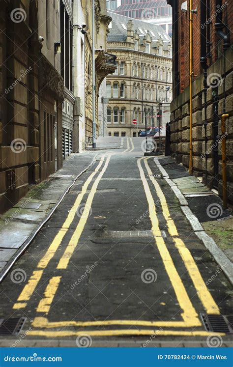 Narrow City Street Manchester England Europe Stock Photo Image Of