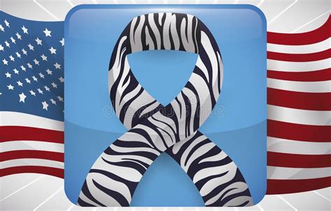 Icon With Zebra Ribbon And American Flag For Rare Diseases Vector