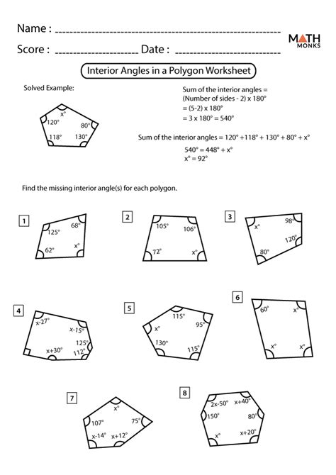 Exterior Angles Of Polygons Worksheets