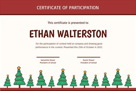 Cute Christmas Trees In Red Certificate Certificado Template