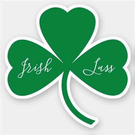 Irish Lass Script On Green Shamrock Sticker Zazzle St Patricks Day