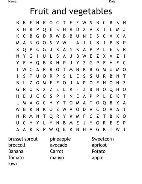 Fruit And Vegetables Word Search Wordmint