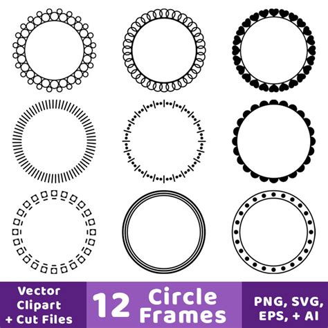 Large frame ~ 5.8 high ~ 6,548 stitches ; 12 Circle Frames Clipart, Decorative Borders, Frame, Label ...