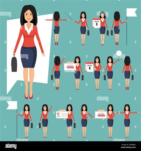 Set Of Businesswomans In Different Positions Vector Illustration In Flat Design Stock Vector